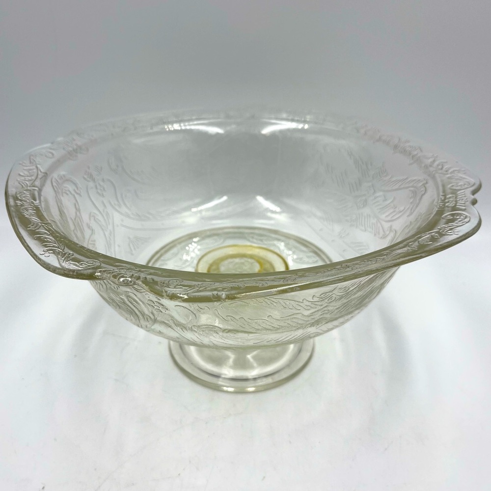 Federal Depression Glass “Compote Madrid” Pale Yellow Pedestal Foot Serving Bowl